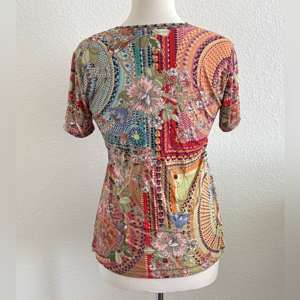 JOHNNY WAS Catalina Block T-Shirt Colorful Floral Short Sleeve Tee Boho Size XS - Picture 5 of 7
